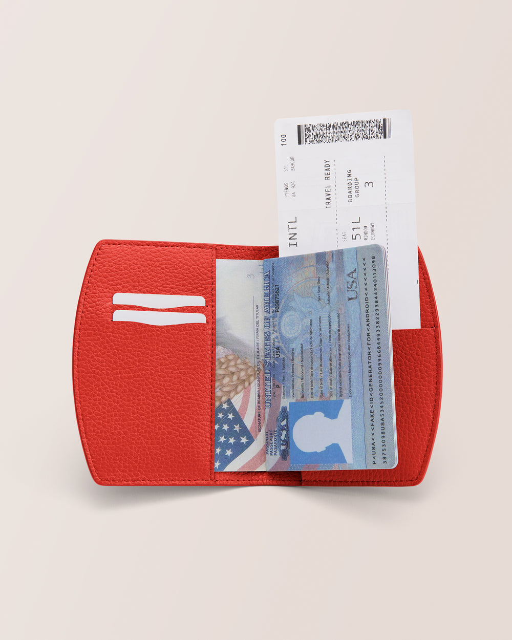 Passport and boarding pass in a wallet.