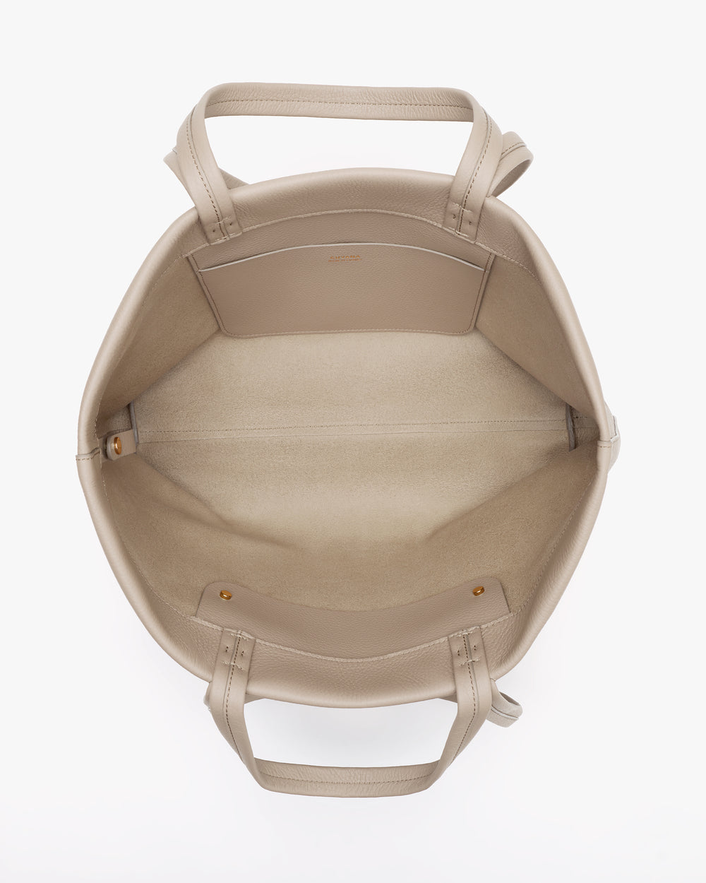 Open tote bag with interior pocket and handles.