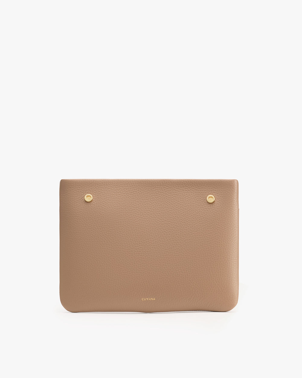 Rectangular textured clutch with button details.