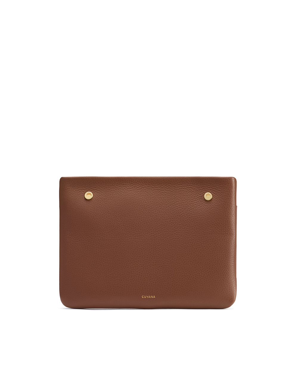 Rectangular leather clutch with two metal studs near the top.