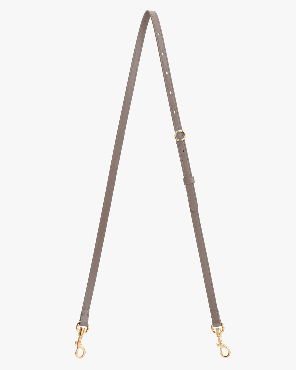 Thin strap with metal clasps and adjustable length.