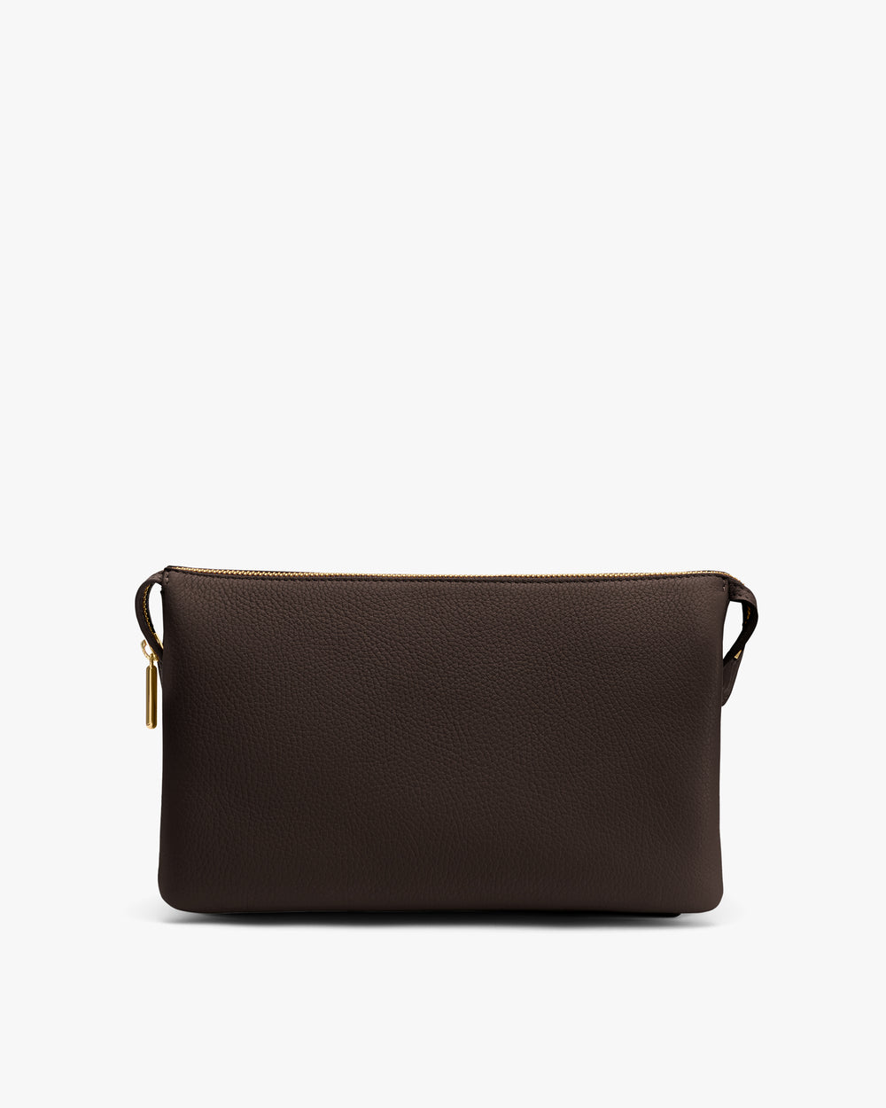 Rectangular leather pouch with zipper and side loops.