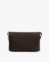 Rectangular leather pouch with zipper and side loops.