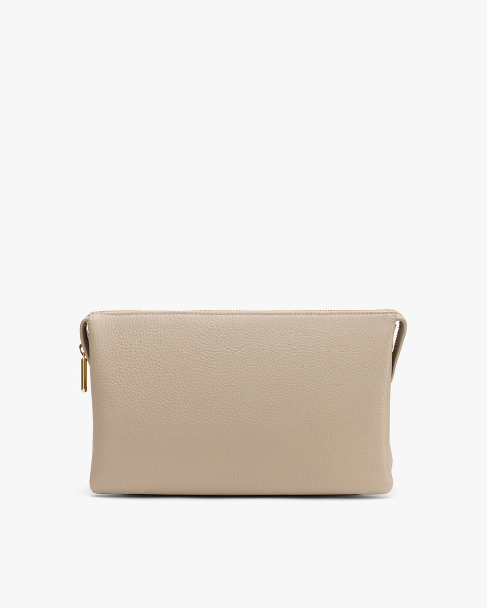 Rectangular textured pouch with a zipper on top.