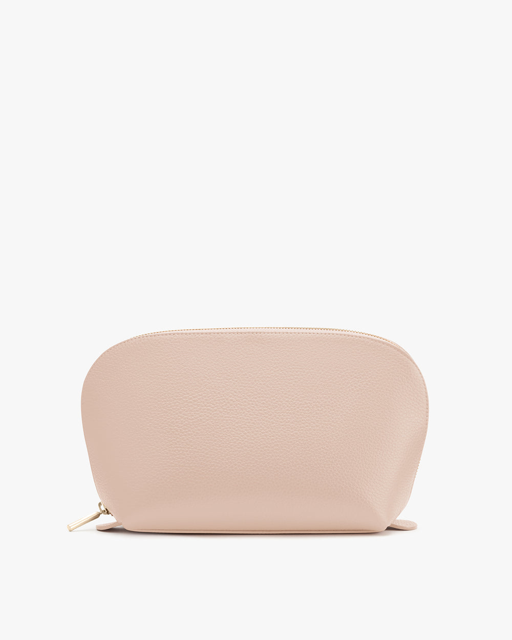 Rounded zippered pouch on plain background