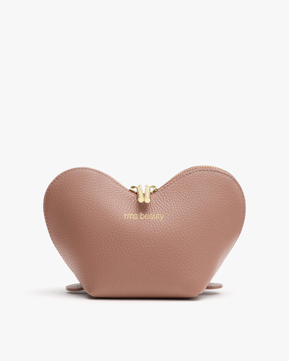 Heart-shaped textured pouch with zipper on top.