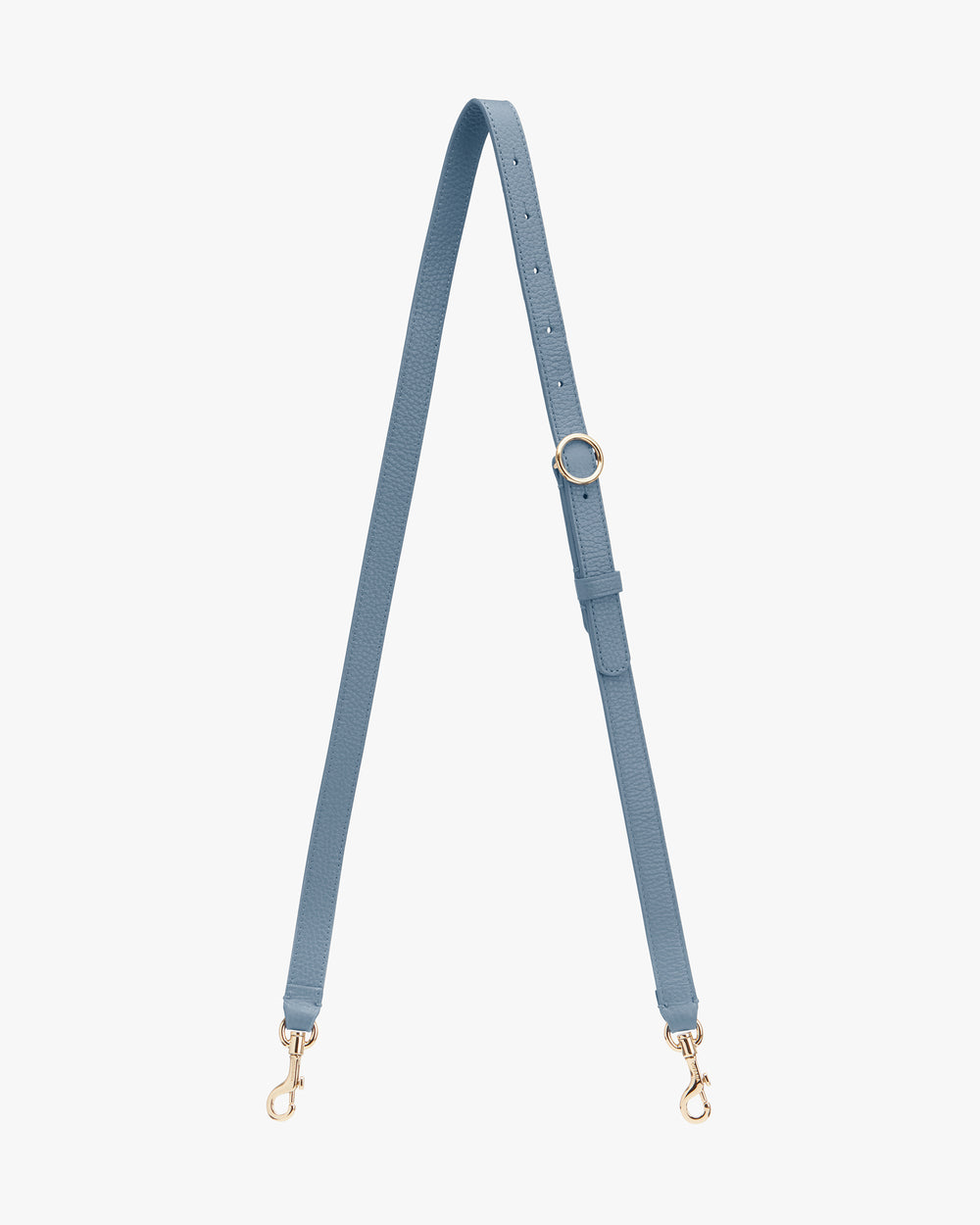 Adjustable strap with clasps on both ends against plain background.