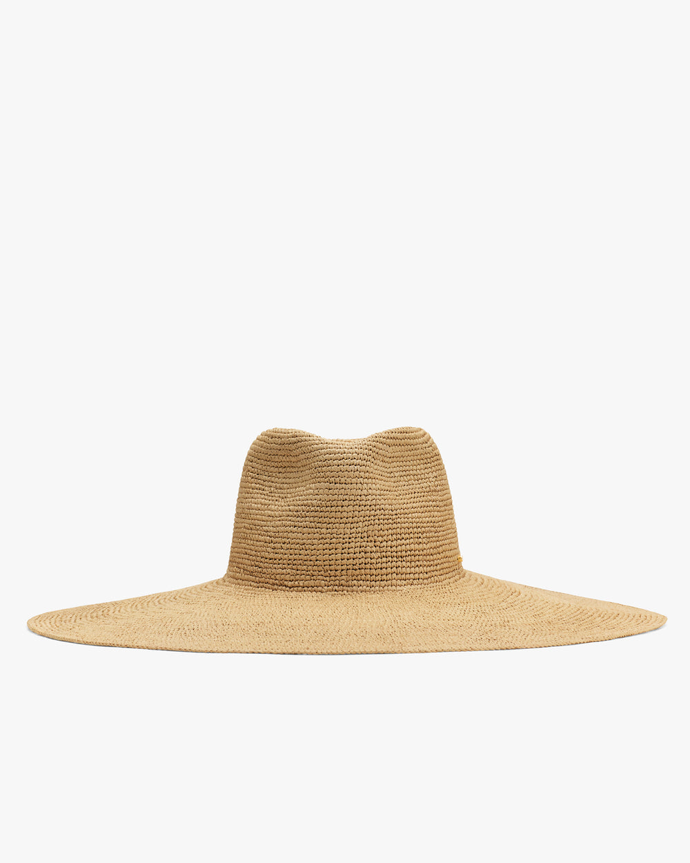 Wide-brimmed straw hat displayed on a white background.