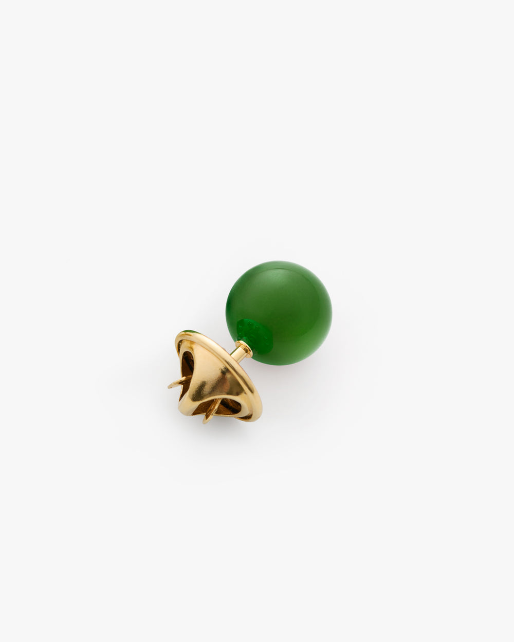 Stud earring with a round stone and a gold spiked backing.
