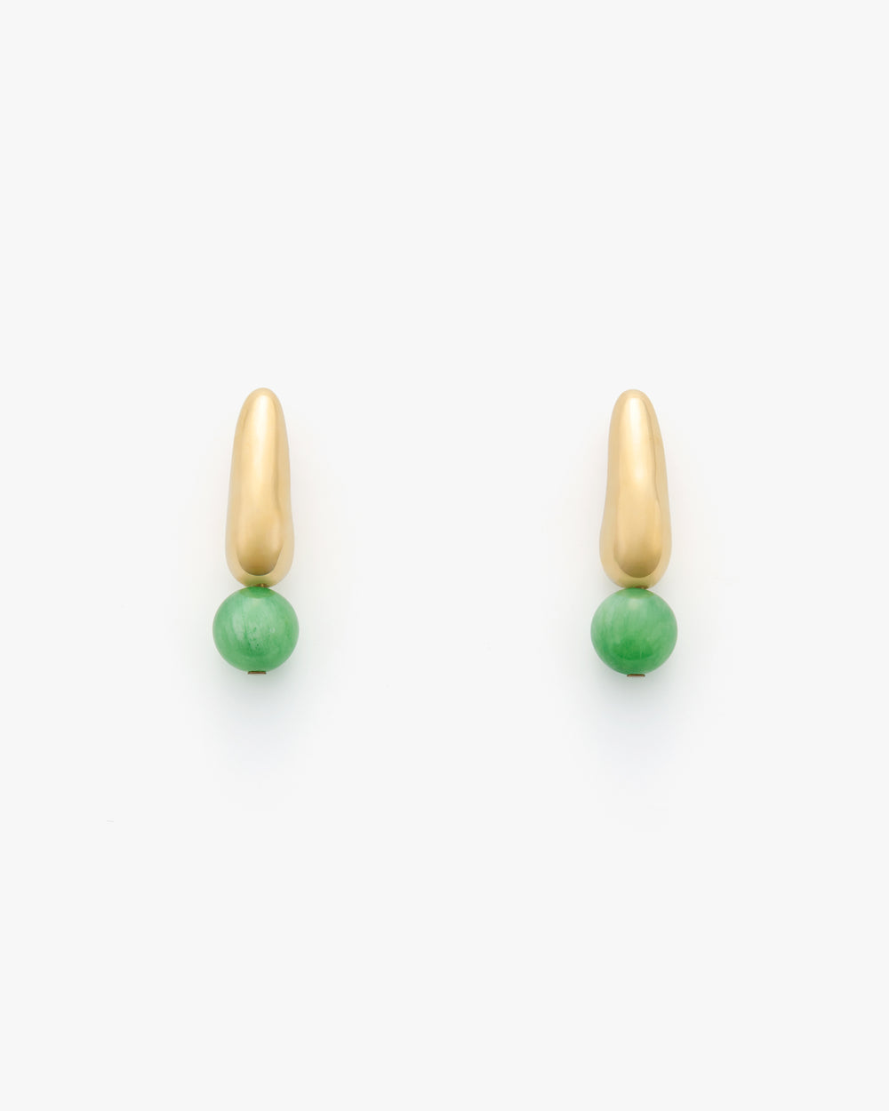 Two drop earrings with spherical gemstone accents.