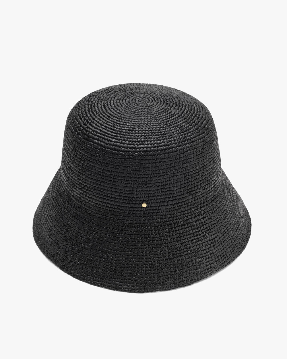 Woven bucket hat with a small round detail on one side