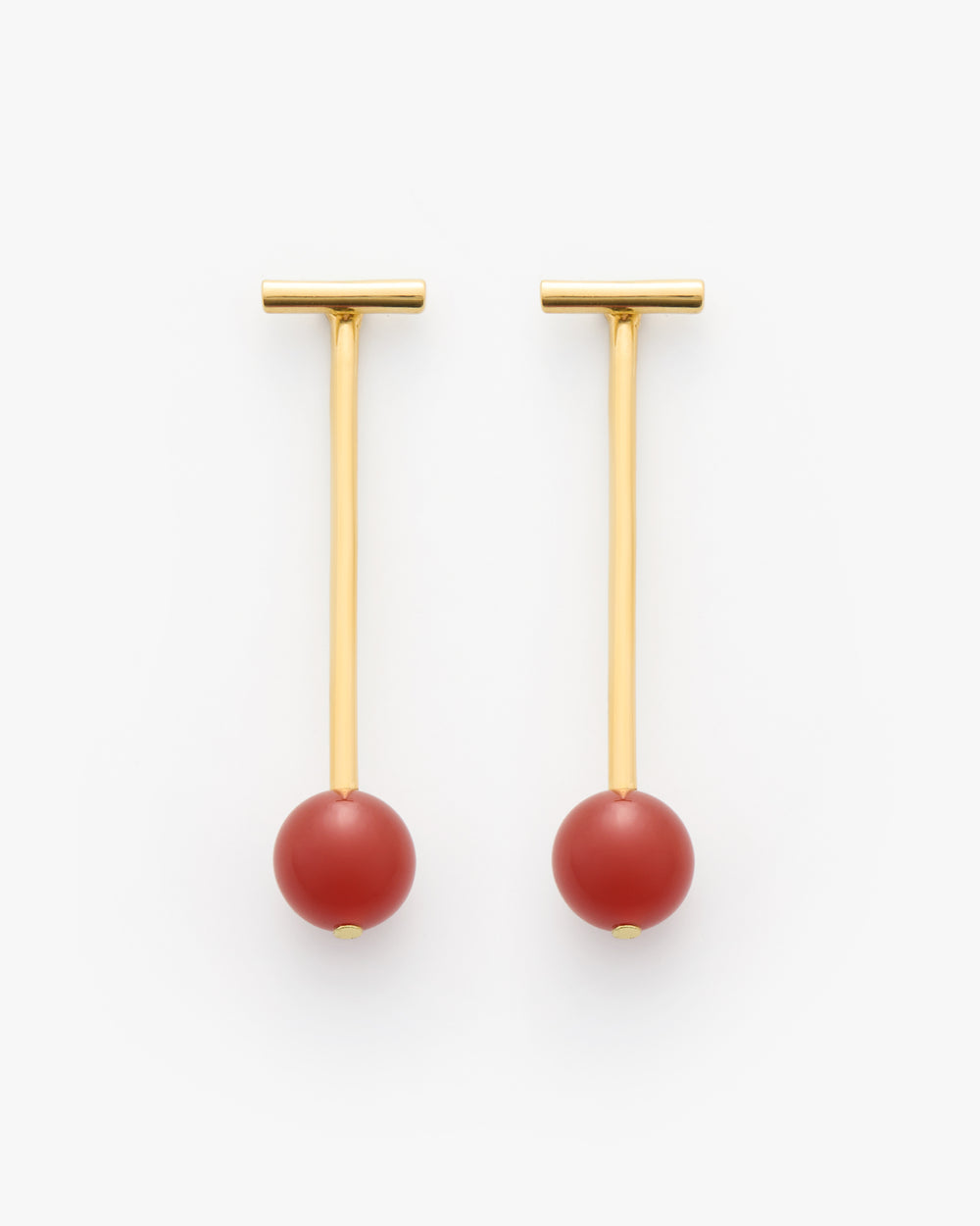 Two dangling T-bar earrings with round beads.