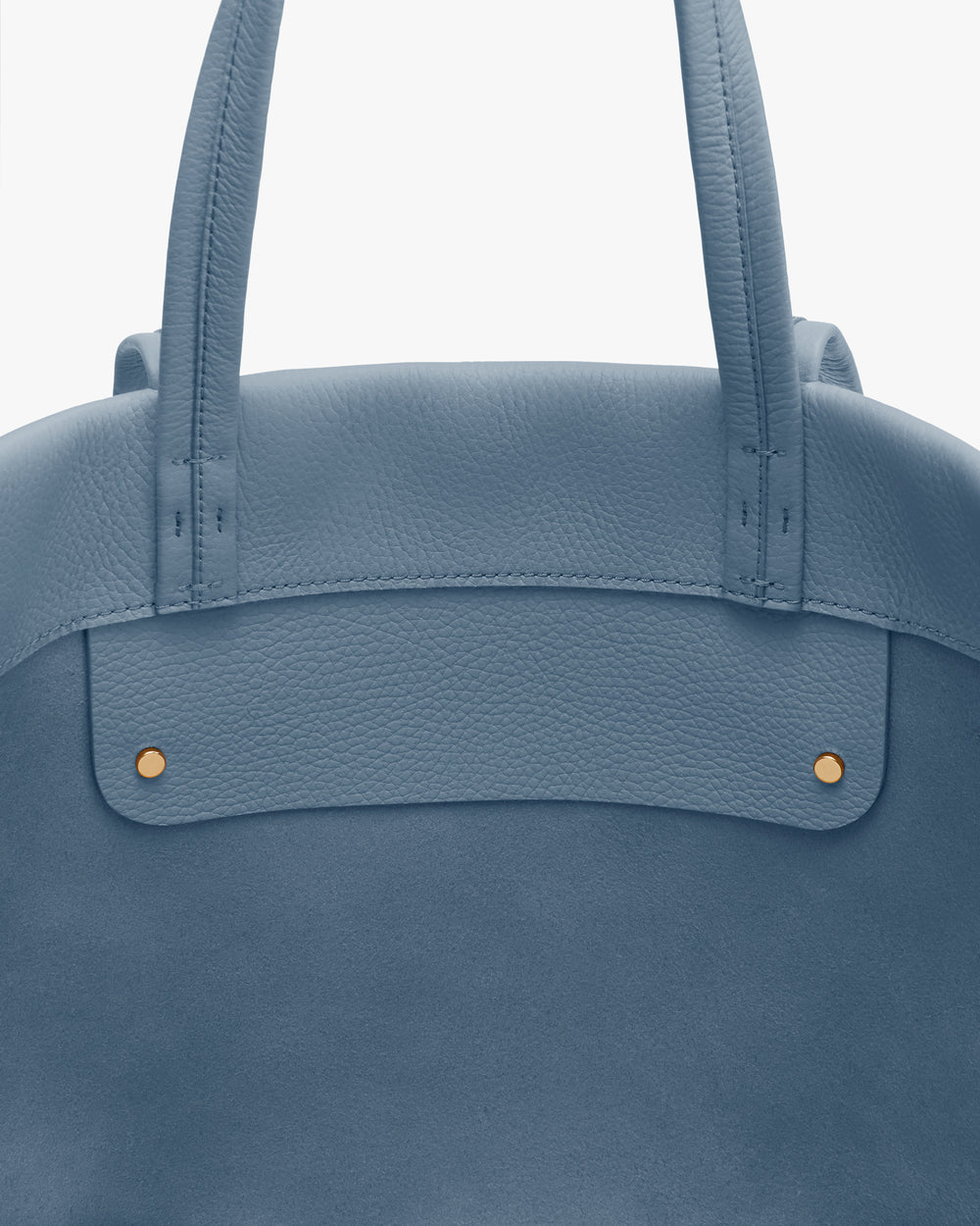 Close-up of a travel bag with two handles and button accents.