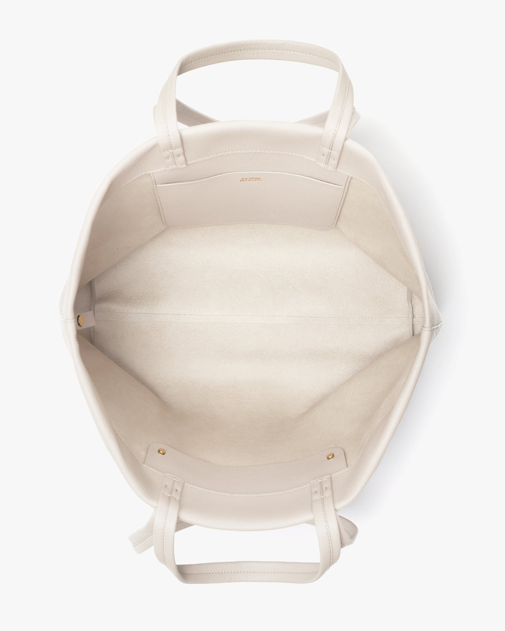 Open top view of empty travel bag with interior compartments.