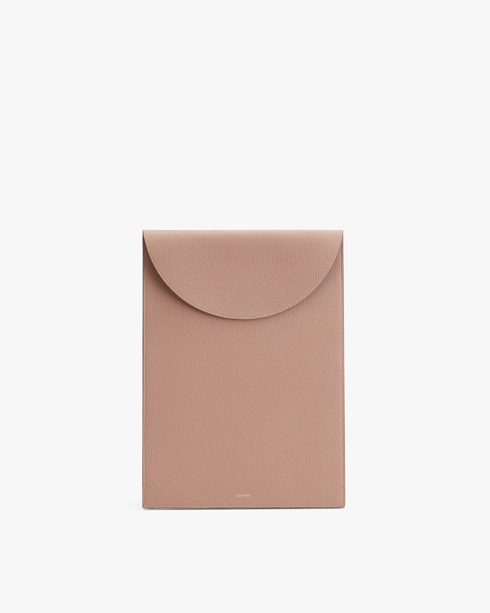 Rectangular envelope clutch with curved flap.