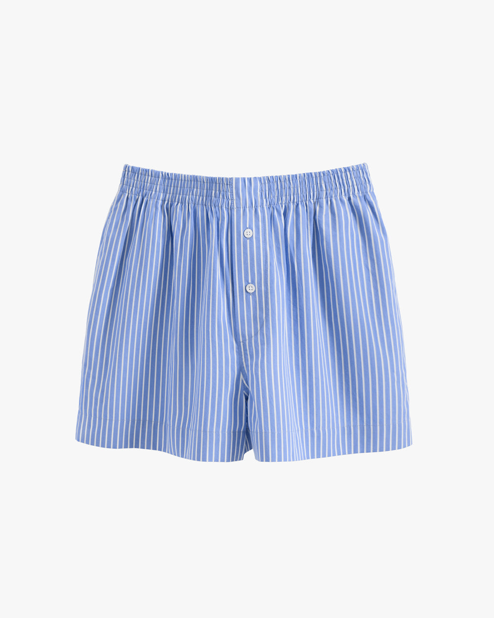 Striped men's boxer shorts with an elastic waistband and button details.