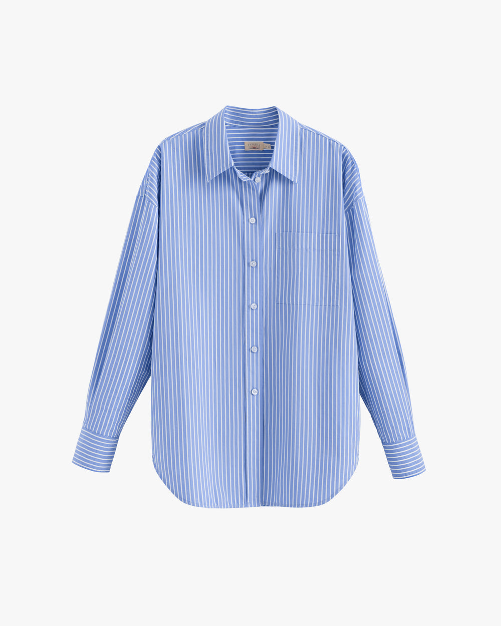 Striped long-sleeve button-up shirt on display