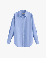 Striped long-sleeve button-up shirt on display