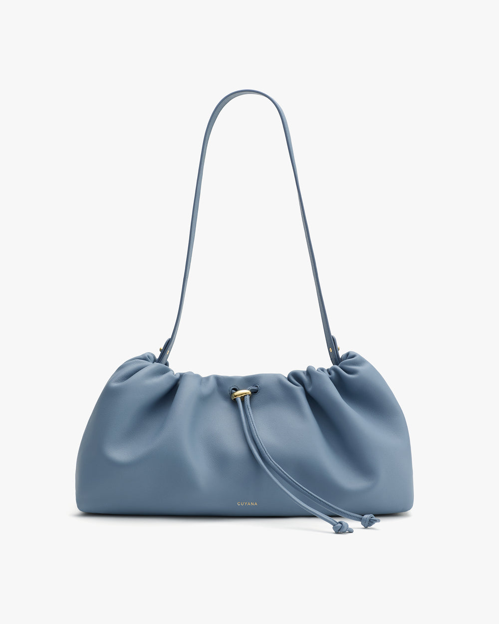 Shoulder bag with a ruched design and long strap