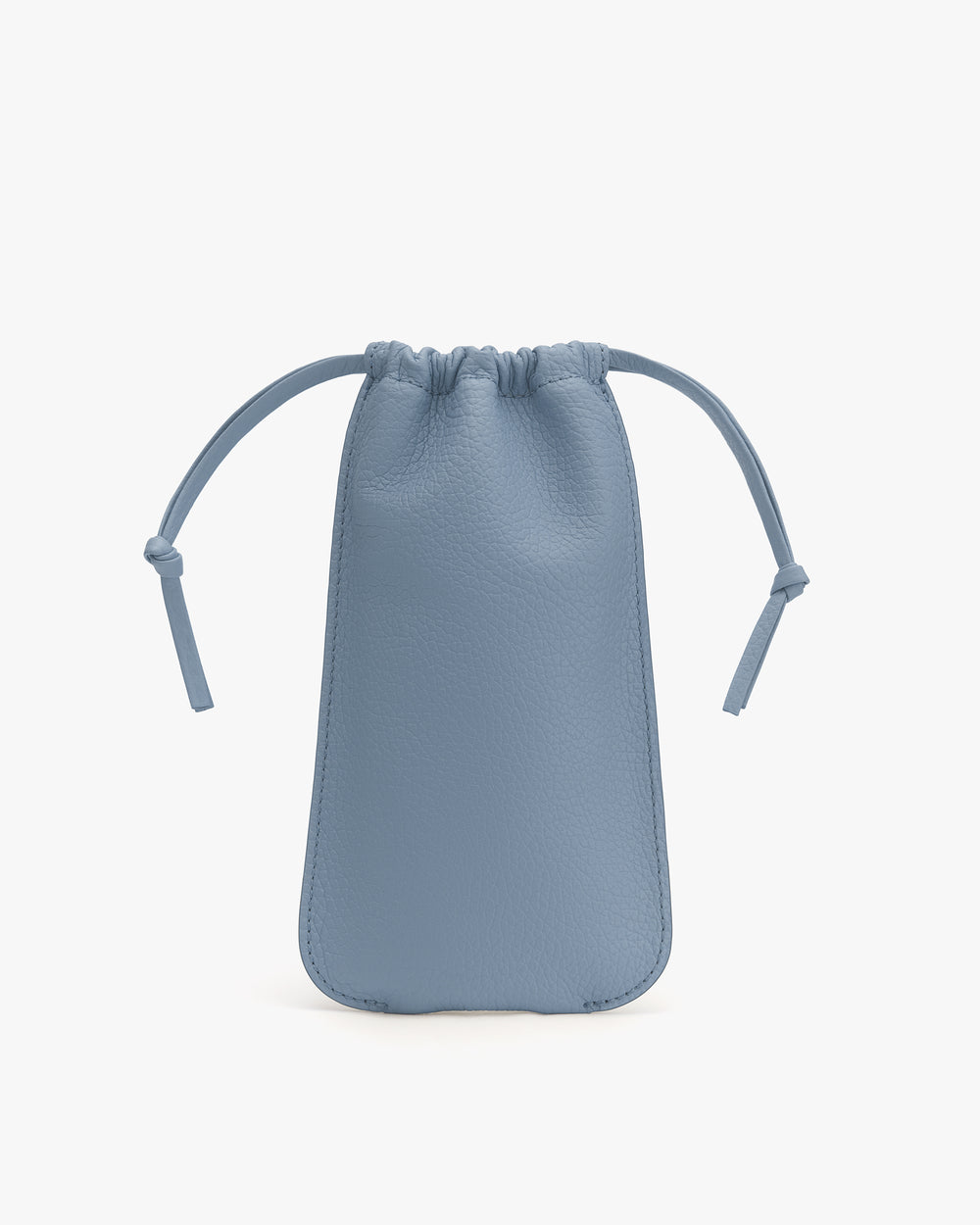 Drawstring pouch with knotted cord closure on both sides.