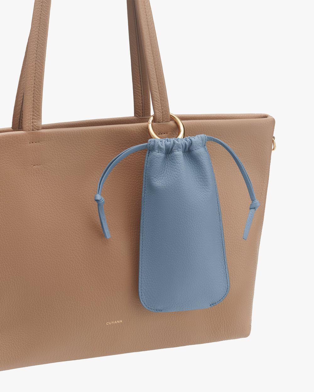 Tote bag with a small pouch attached by a ring.