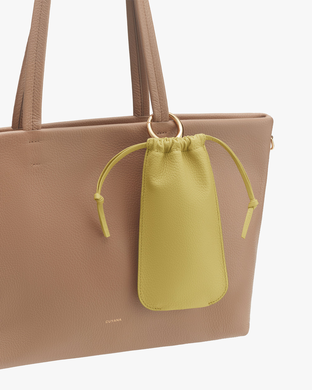 Tote bag with a small drawstring pouch attached by a ring.