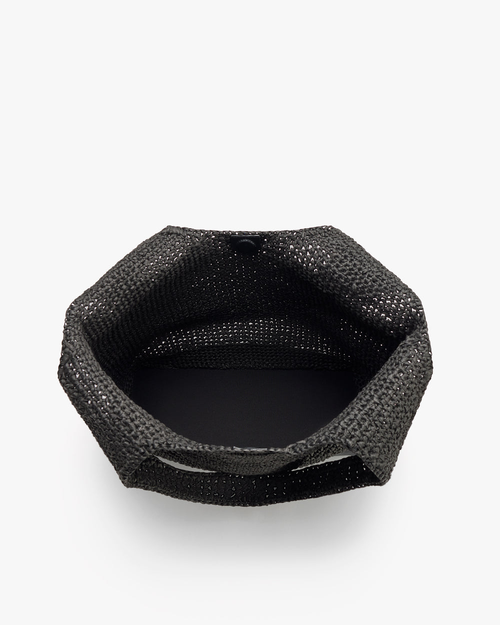 Open weave round basket with a wide top edge.