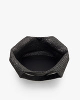 Open weave round basket with a wide top edge.