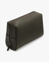 Rectangular toiletry bag with a zipper on the top.