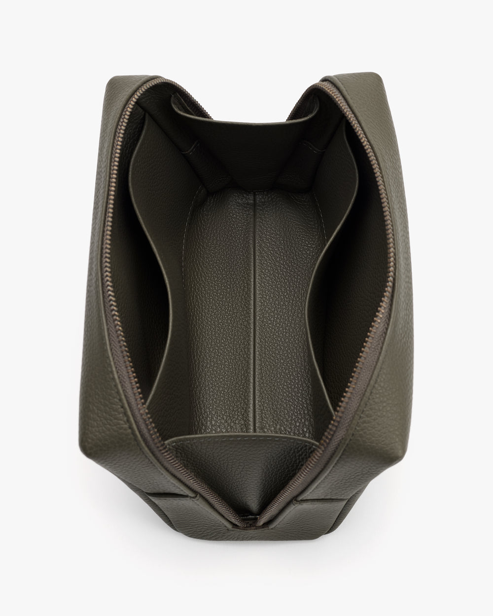 Opened travel bag with visible compartments and zipper.