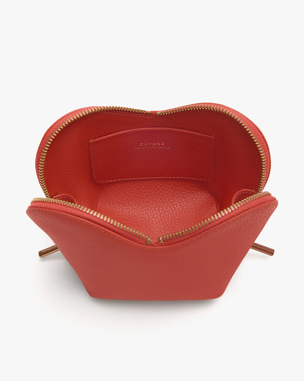 Open, dome-shaped pouch with visible zippered edges and a small interior pocket.