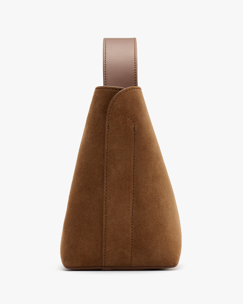 Side view of a simple, minimalist handbag with a thick strap.
