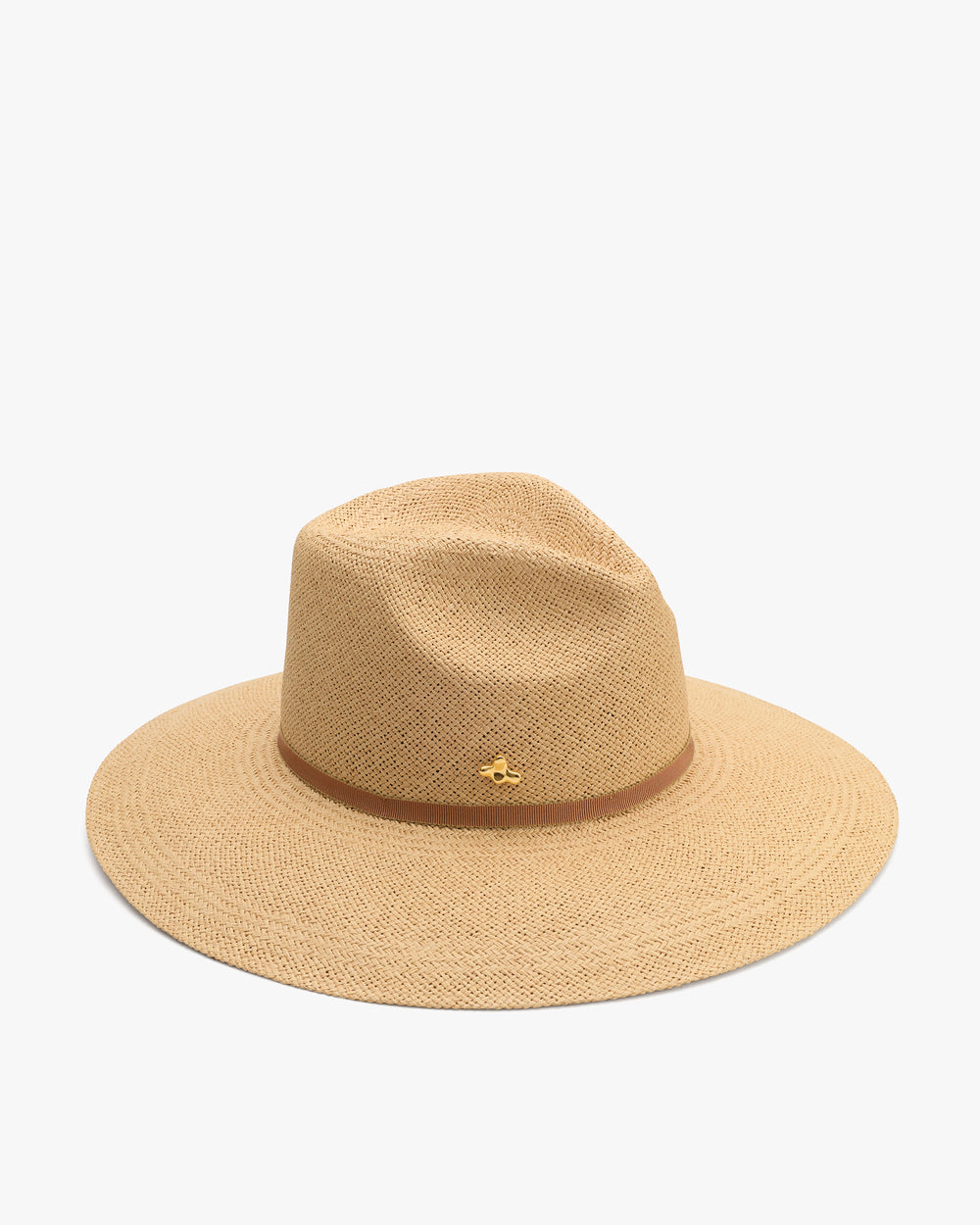 Wide-brimmed hat with a small logo detail.