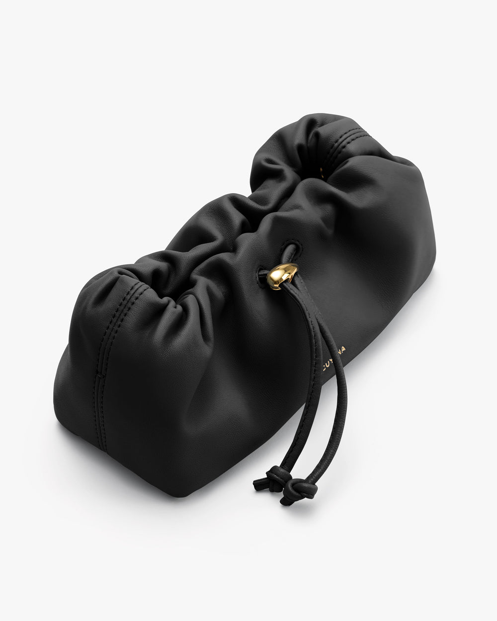 Rectangular pouch with drawstring closure.