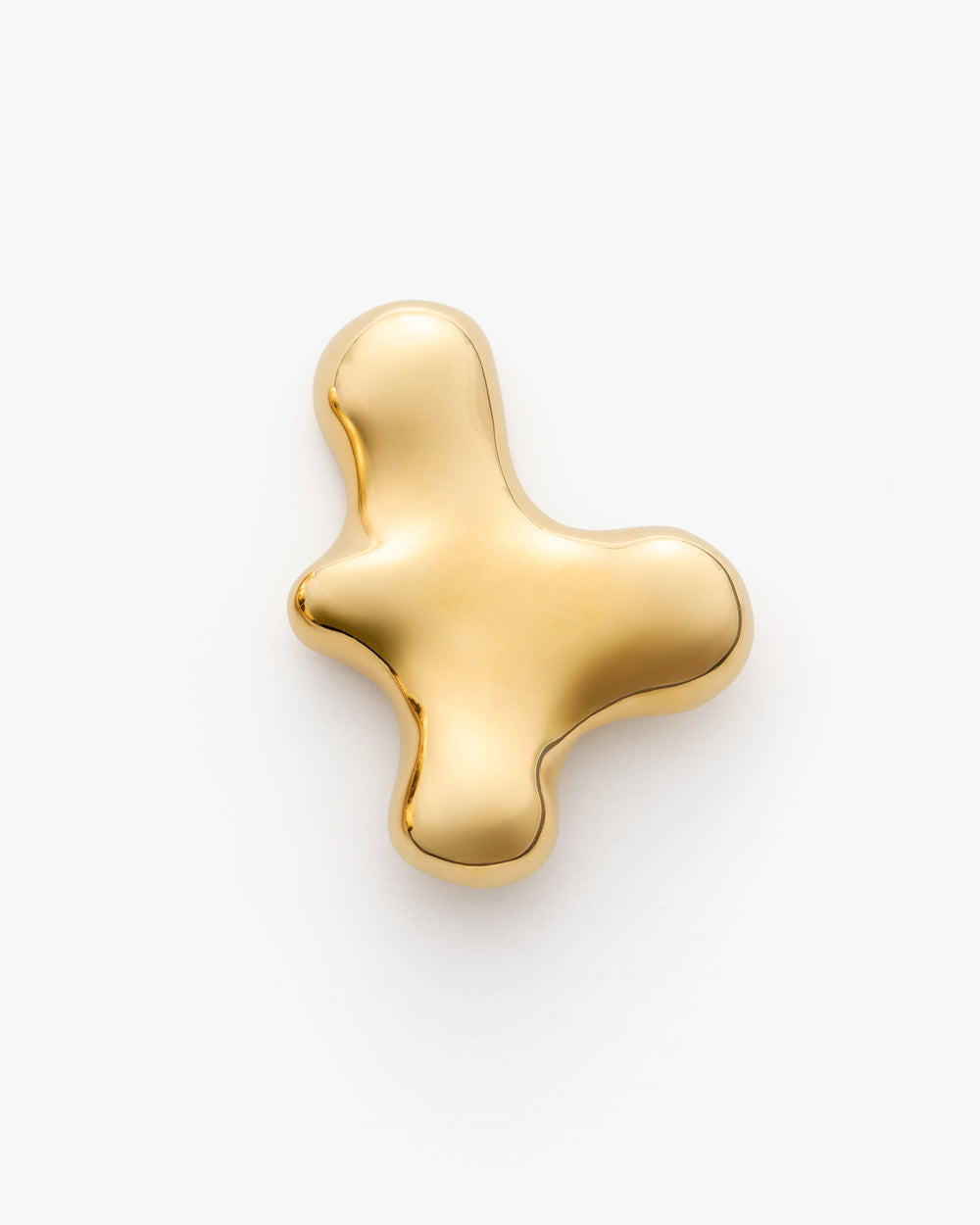 Abstract gold metallic sculpture with smooth curves.
