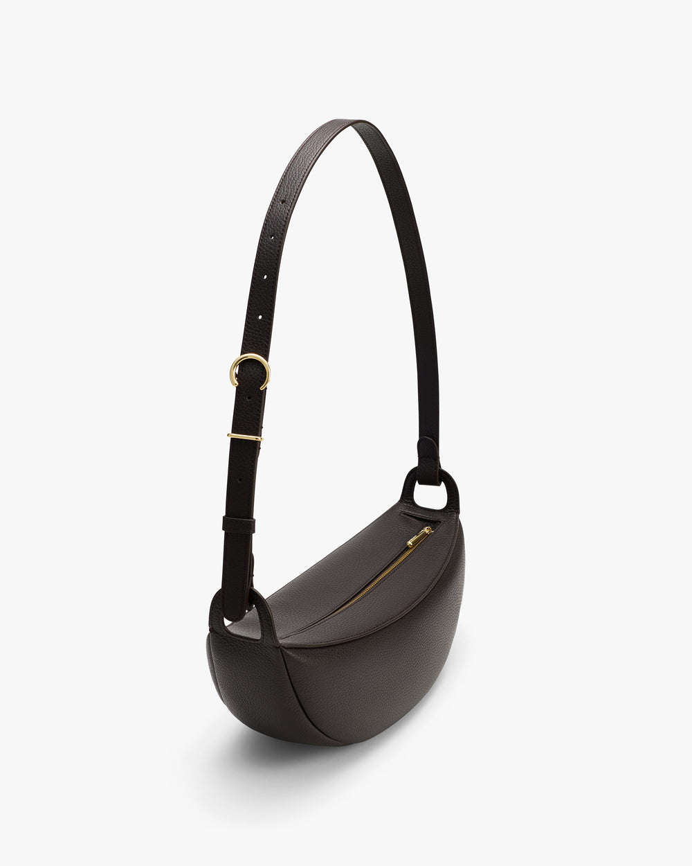 Shoulder bag with a long adjustable strap and a zipper on the top.