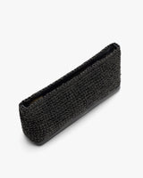 Rectangular woven clutch bag on white background