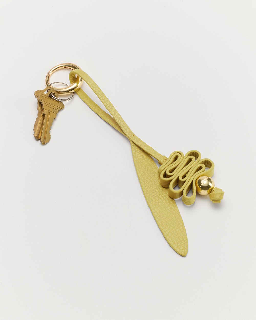 Keychain with keys and a looped decorative strap attached.