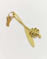 Keychain with keys and a looped decorative strap attached.