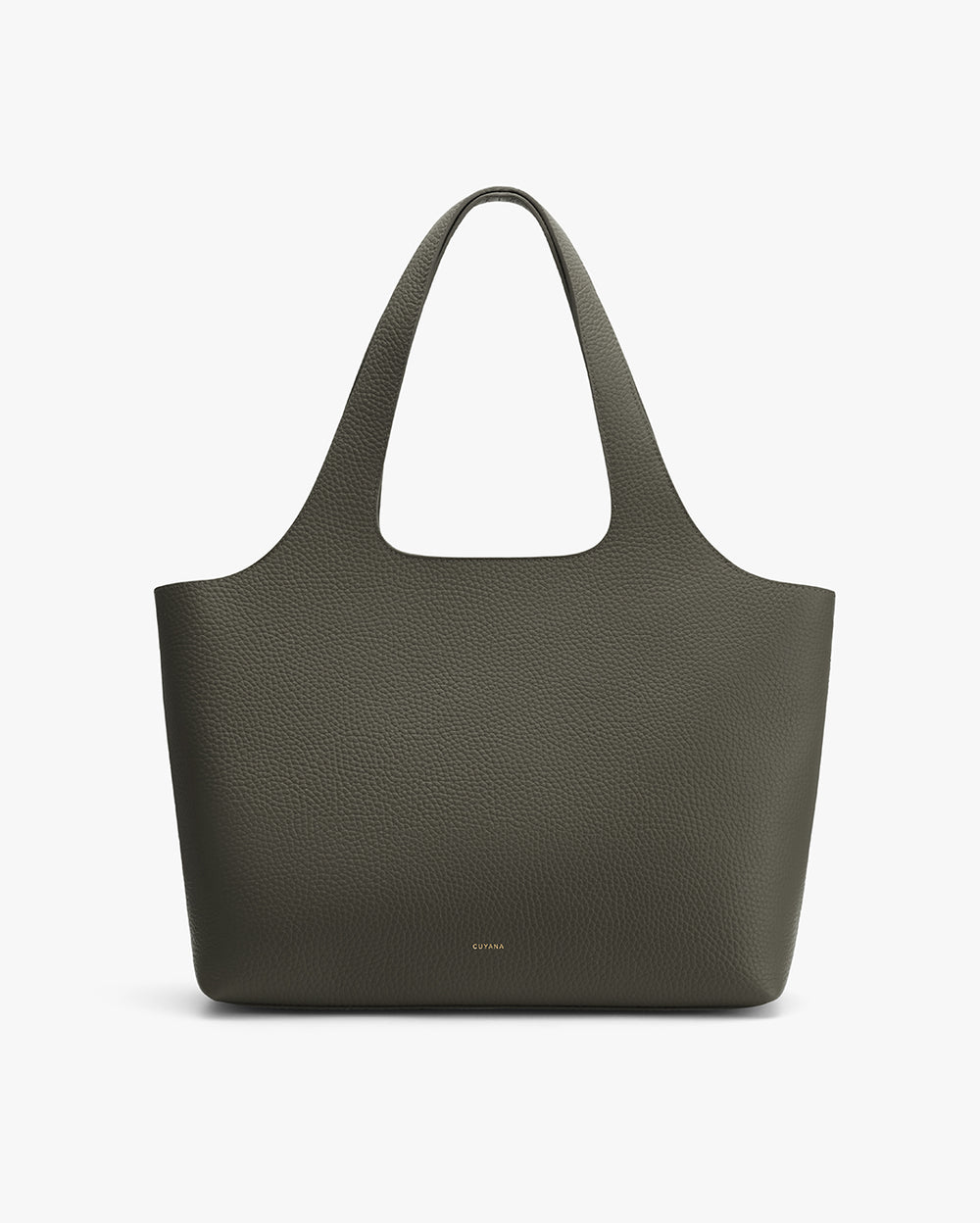 Tote bag with two handles and textured surface.