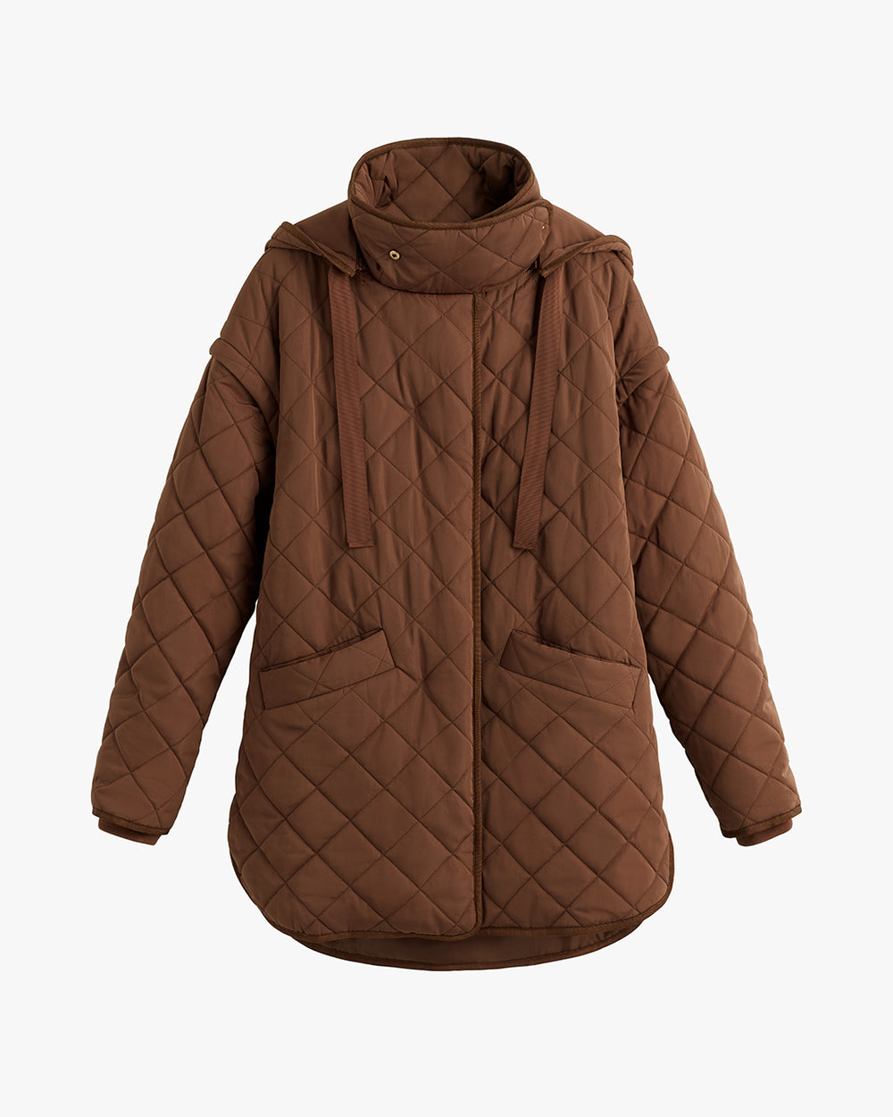 Winter jacket with hood and front pockets.
