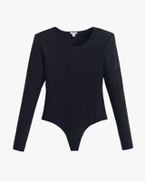 Long-sleeve bodysuit with a scoop neckline.