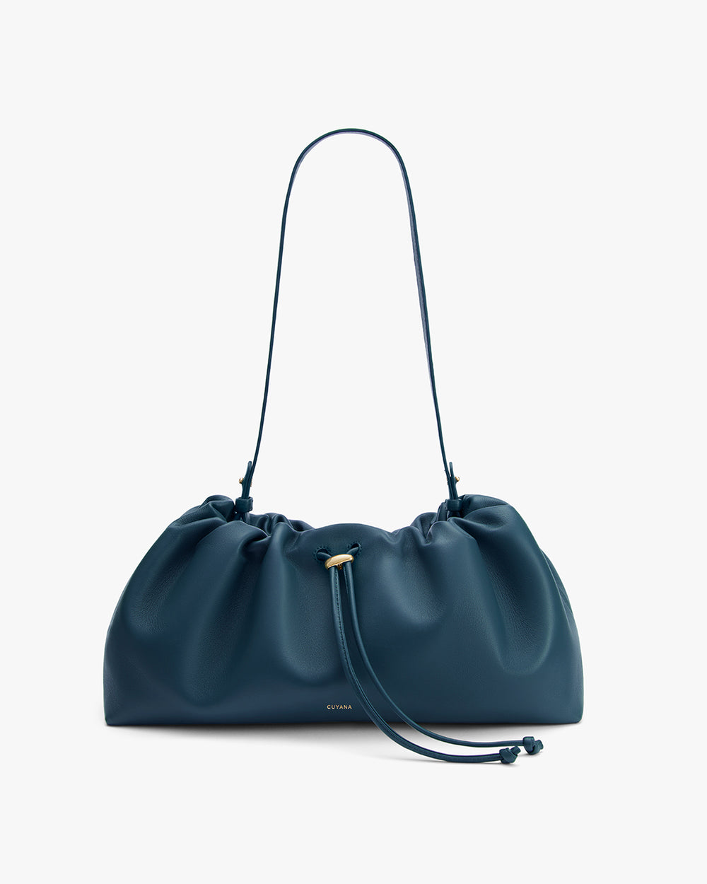 Shoulder bag with gathered top and thin strap