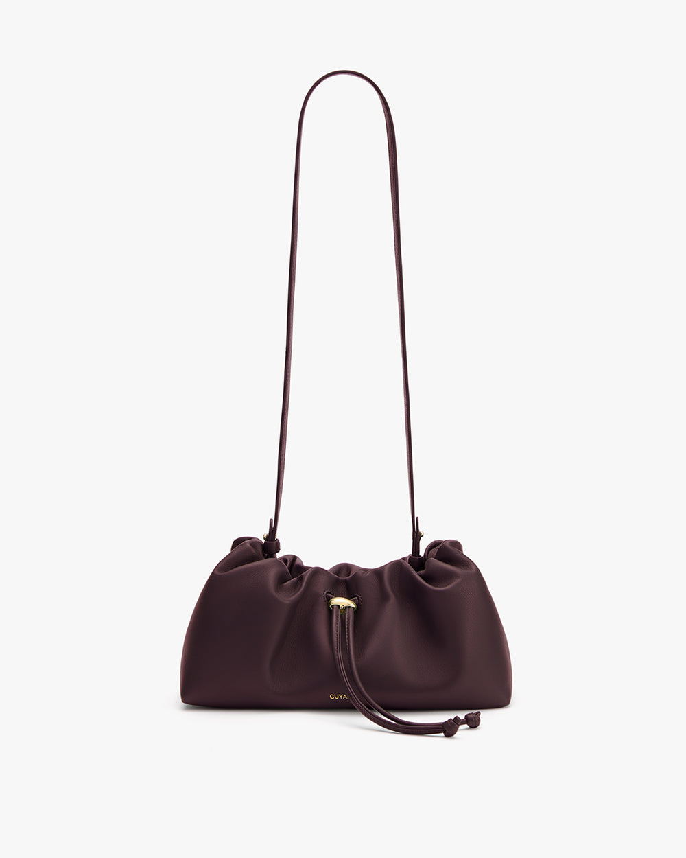 Shoulder bag with drawstring closure and long strap