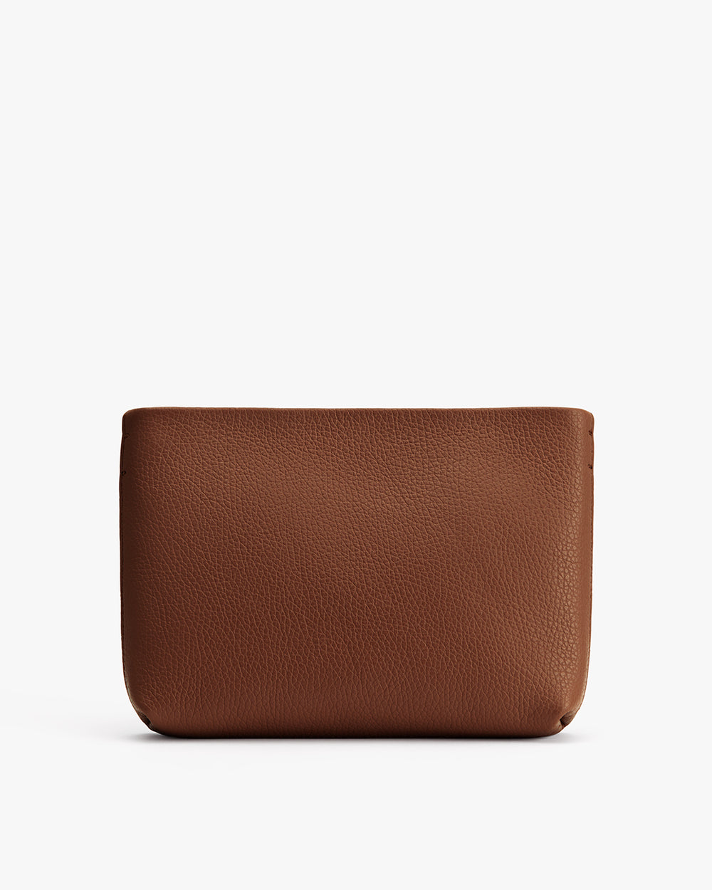 Simple textured leather pouch on a white background.