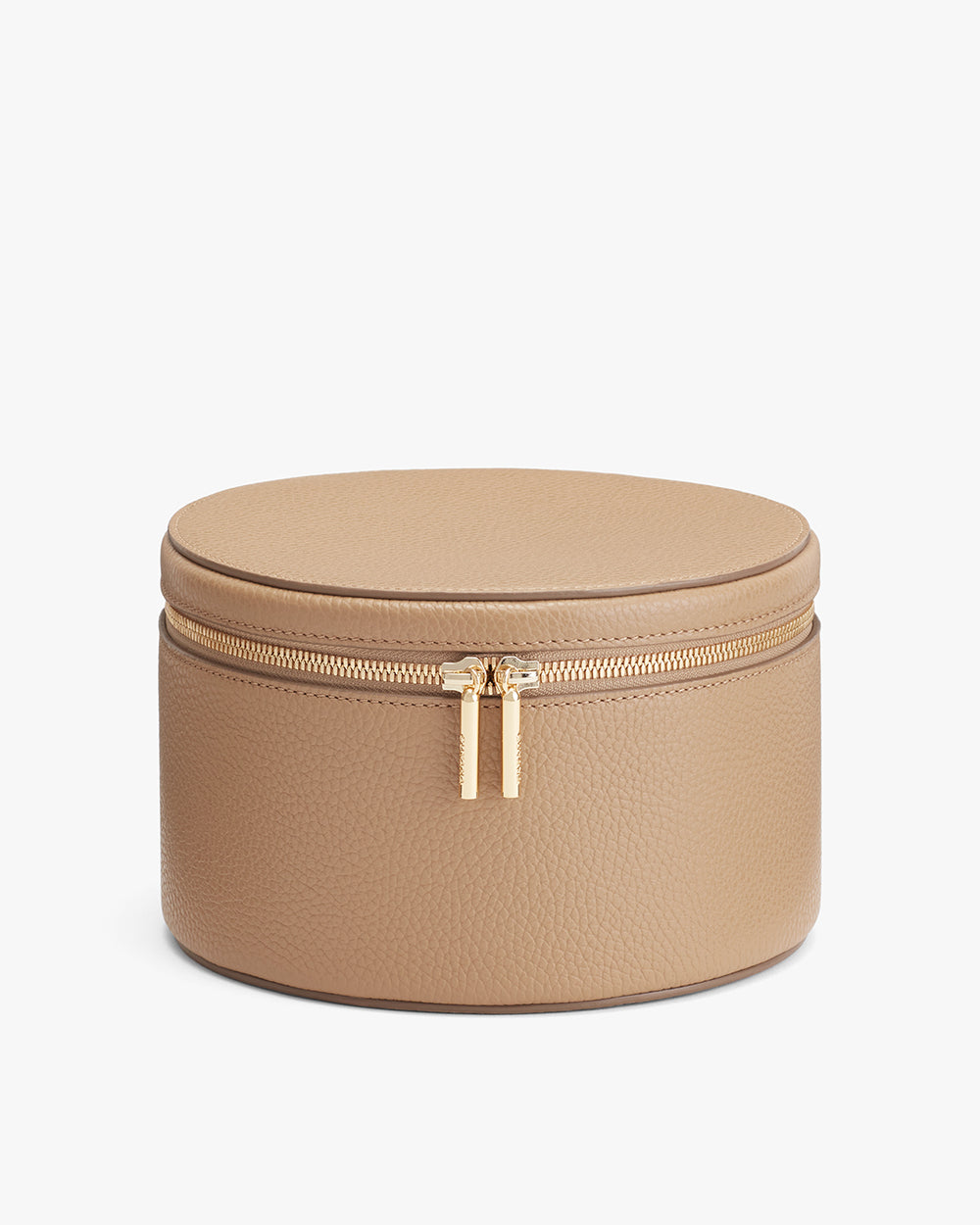 Round jewelry box with a zipper closure