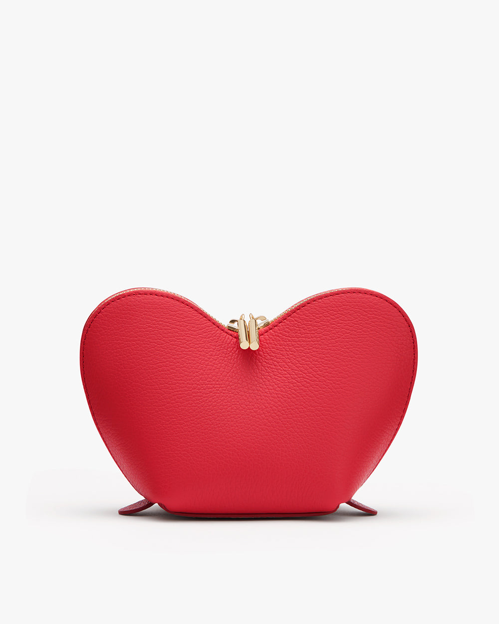 Heart-shaped bag with zipper on top.