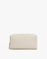 Rectangular zippered clutch bag on plain background