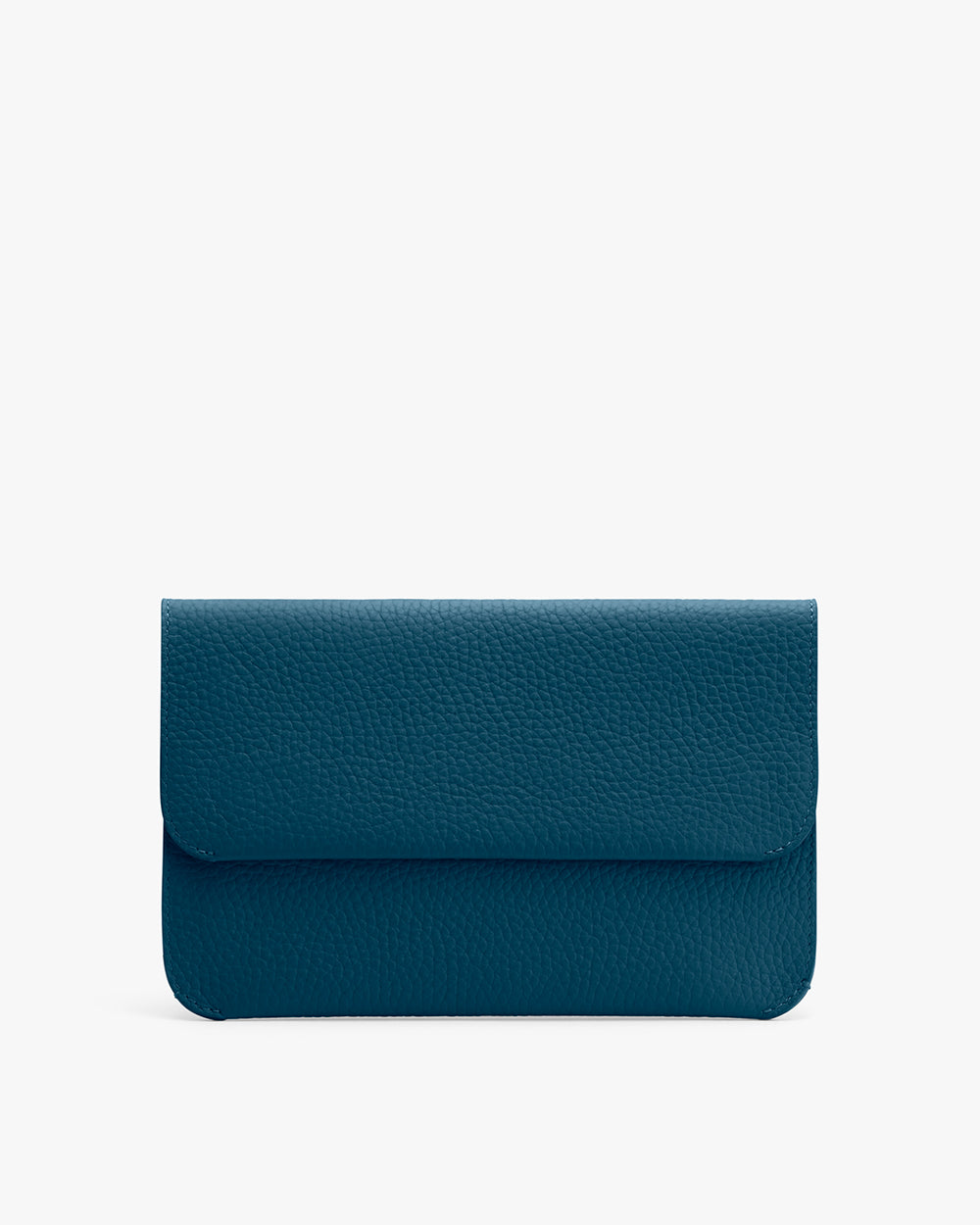 Rectangular leather clutch with a simple flap design.