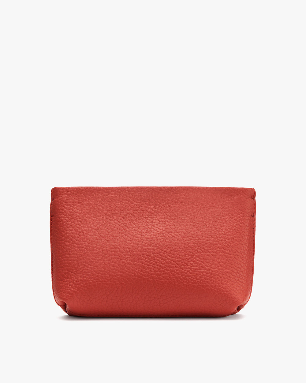 Rectangular leather pouch on plain background.